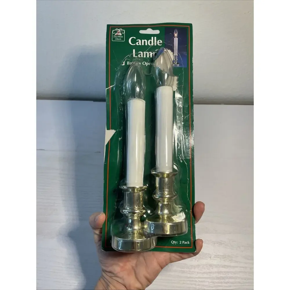2 Pc Christmas House Candle Lamp Battery Operated 2 AA Holiday Wedding Parties